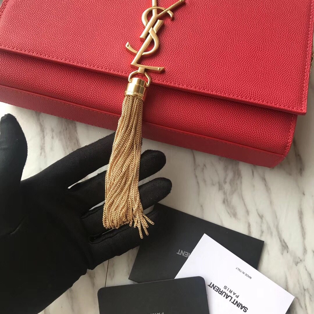 ysl caviar leather chain bag rose Red - Image 3