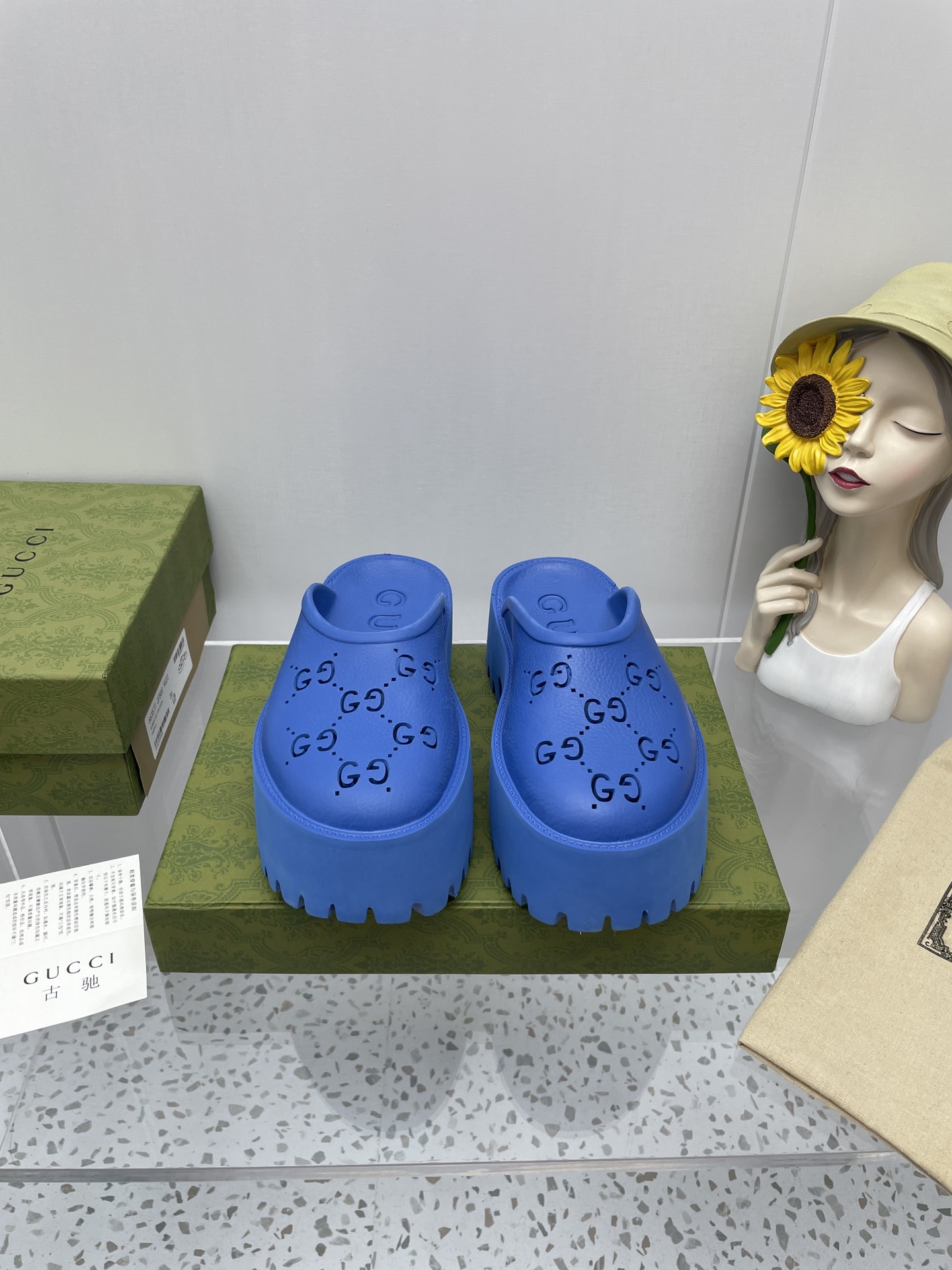 Gucci GG Slides perforated carved shoes blue