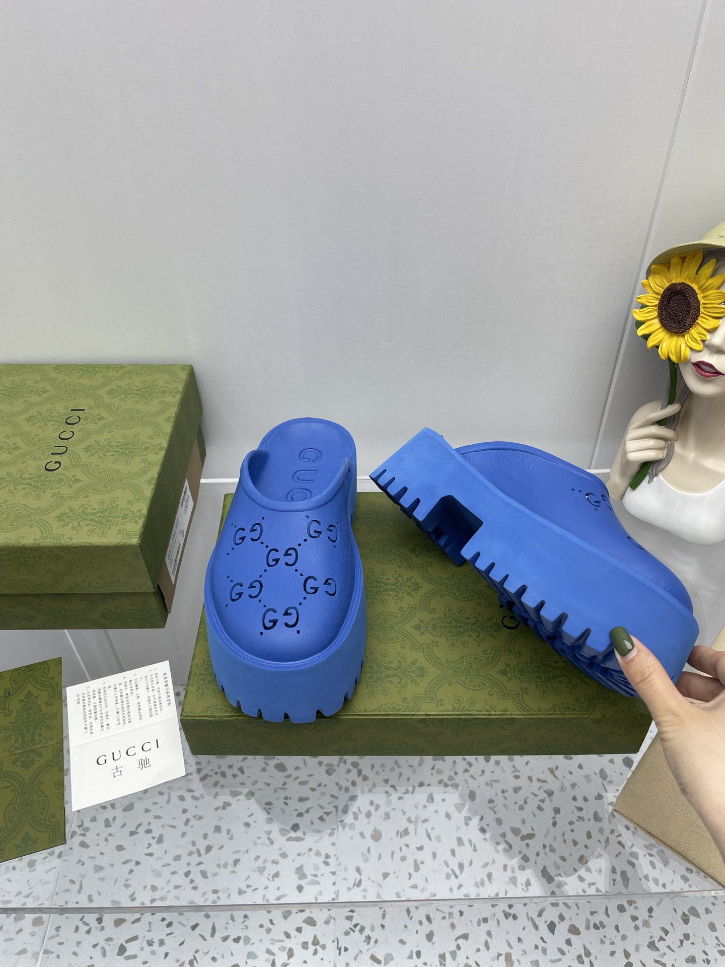 Gucci GG Slides perforated carved shoes blue - Image 5