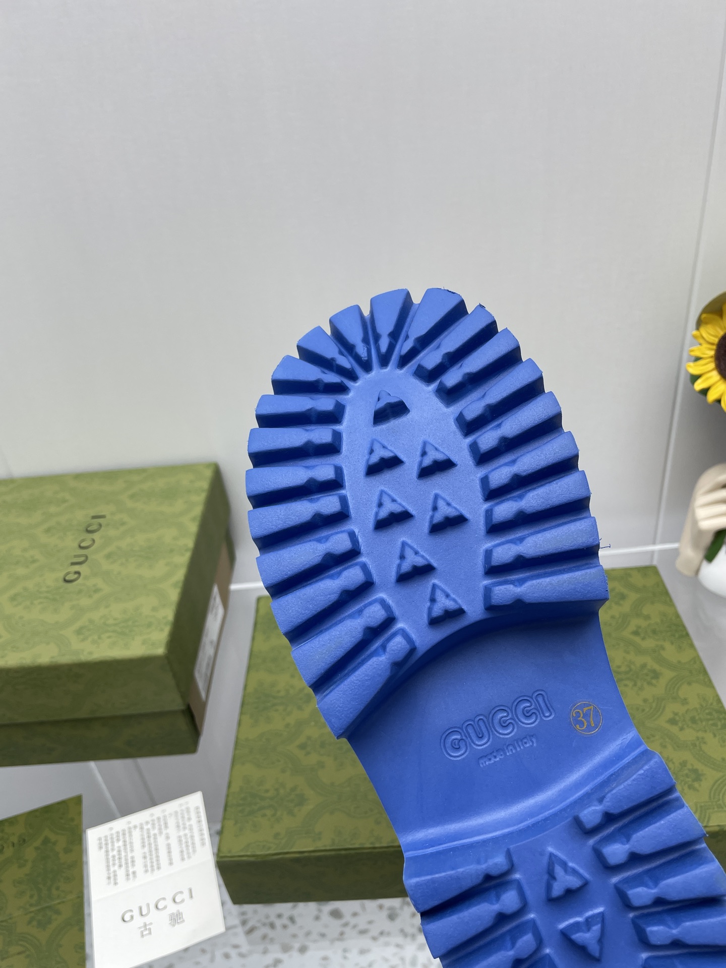 Gucci GG Slides perforated carved shoes blue - Image 9