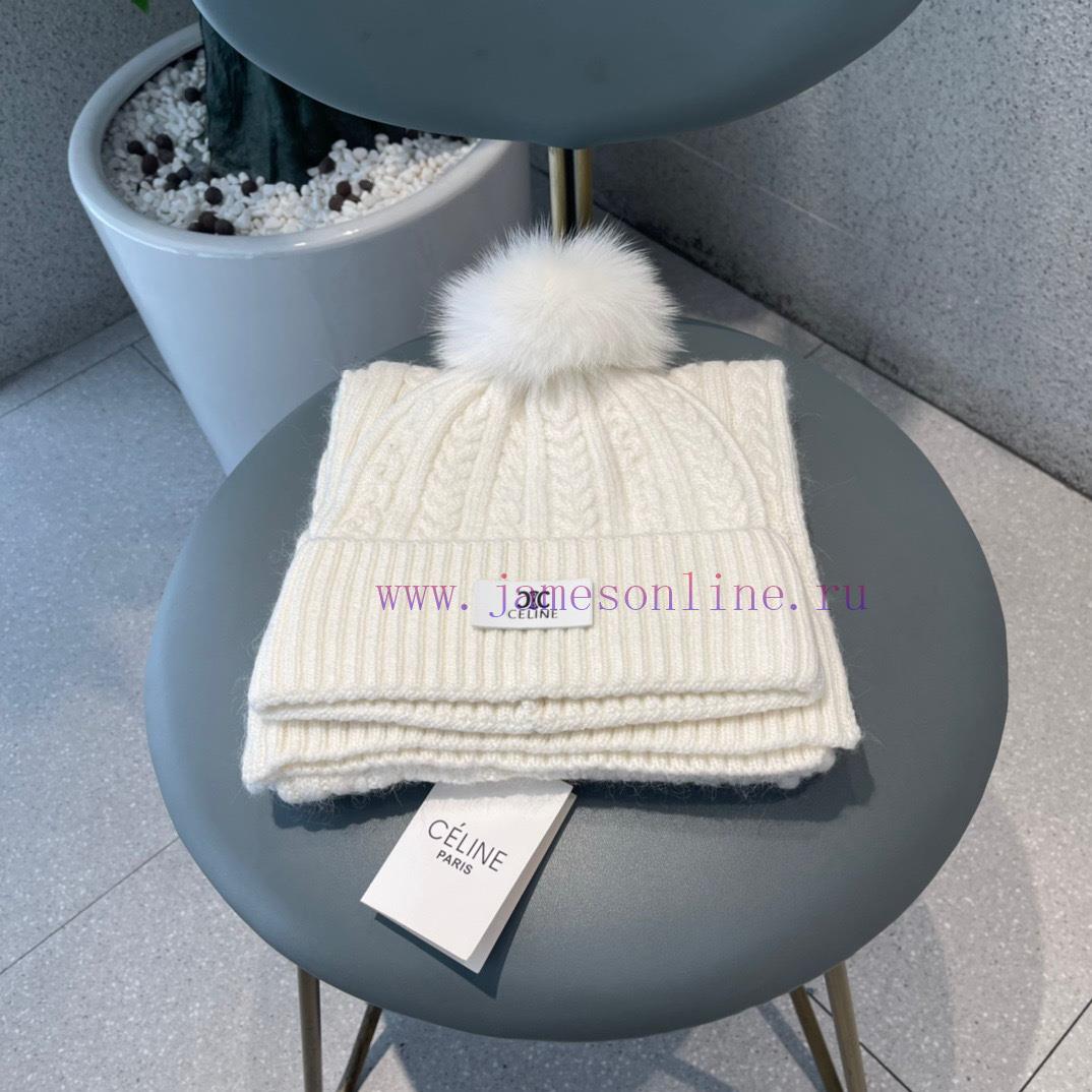 Celine wool set hat paired with fox wool ball classic set hat scarf warm and super comfortab1mqs1c3e