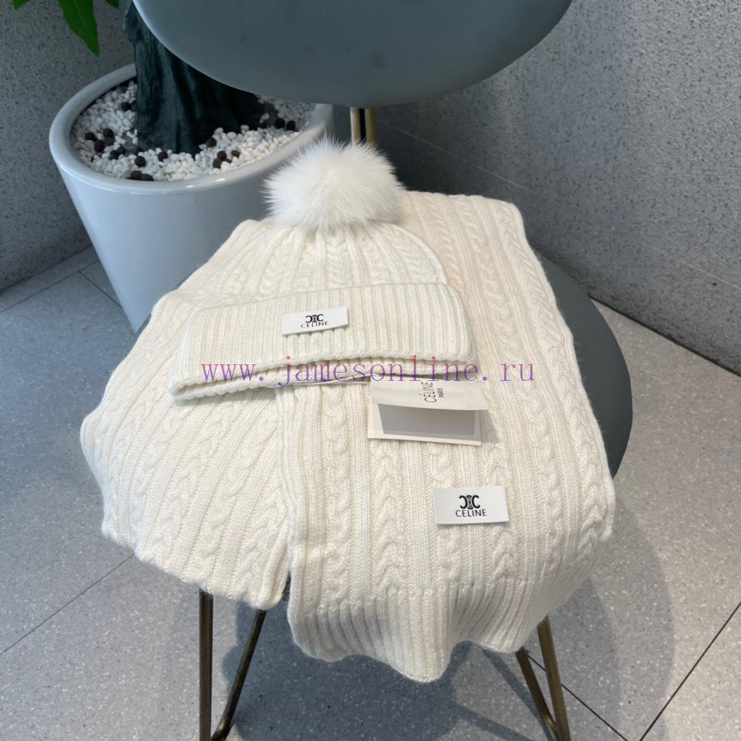 Celine wool set hat paired with fox wool ball classic set hat scarf warm and super comfortab1mqs1c3e - Image 4