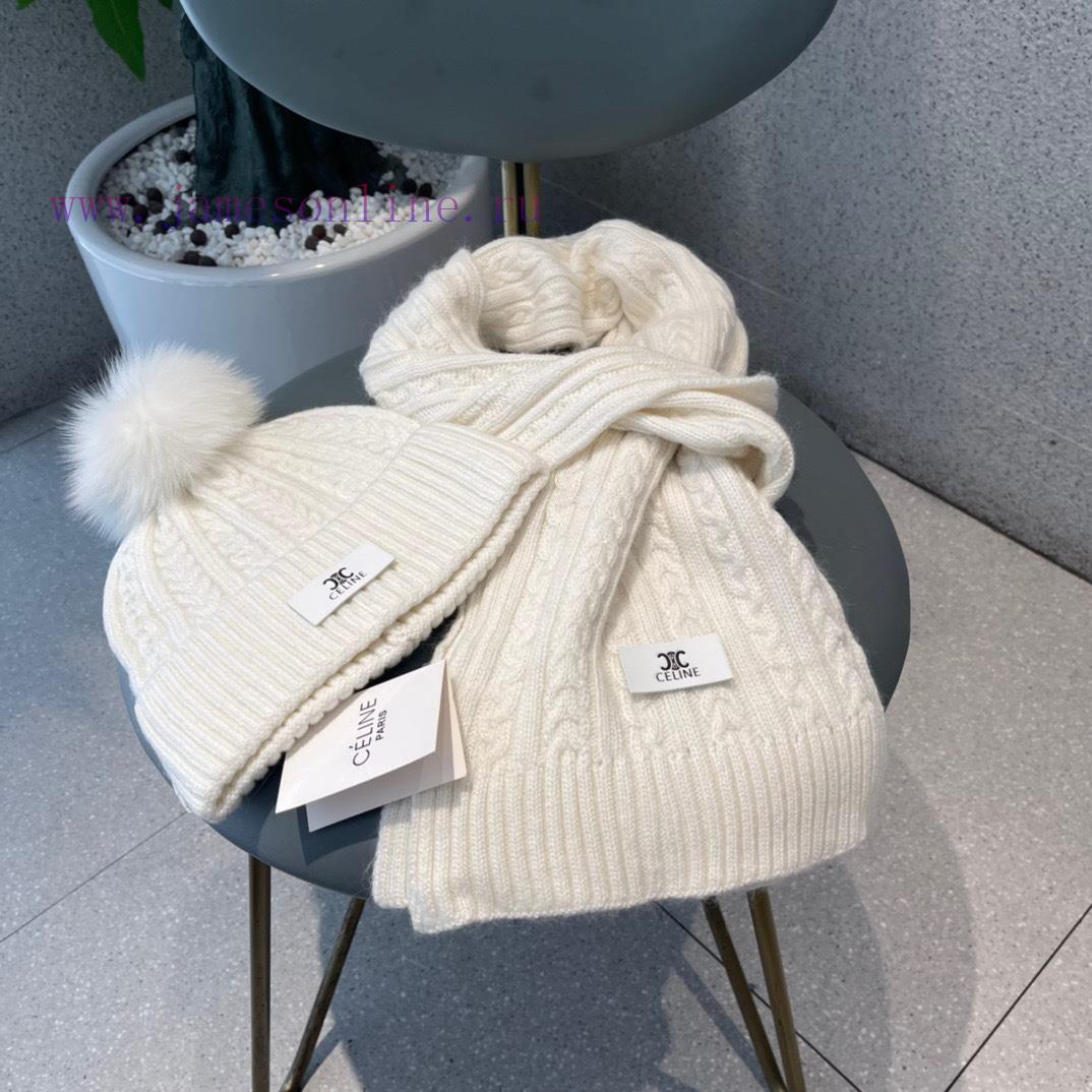Celine wool set hat paired with fox wool ball classic set hat scarf warm and super comfortab1mqs1c3e - Image 5