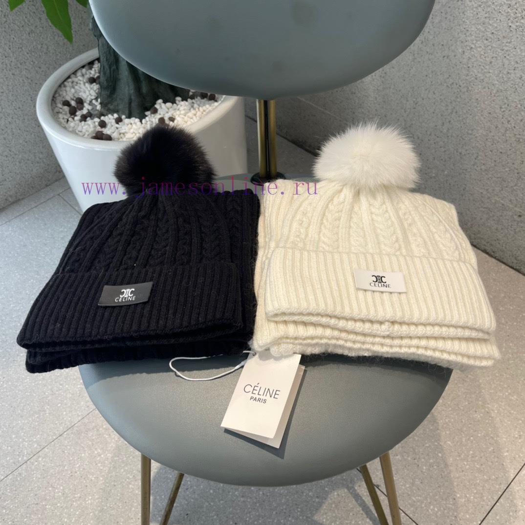 Celine wool set hat paired with fox wool ball classic set hat scarf warm and super comfortab1mqs1c3e - Image 6