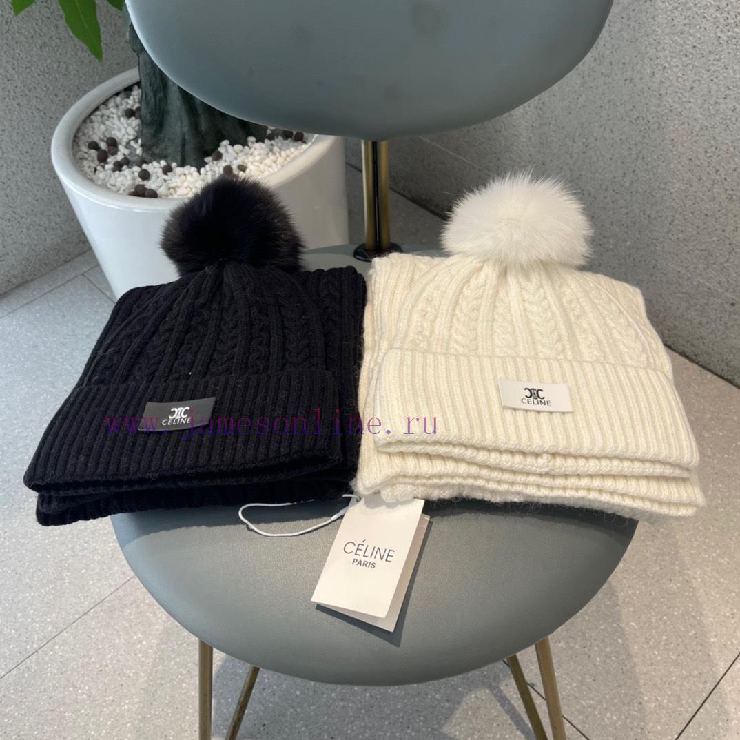 Celine wool set hat paired with fox wool ball classic set hat scarf warm and super comfortabdipfue7q - Image 6