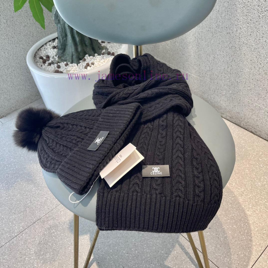 Celine wool set hat paired with fox wool ball classic set hat scarf warm and super comfortabdipfue7q - Image 7