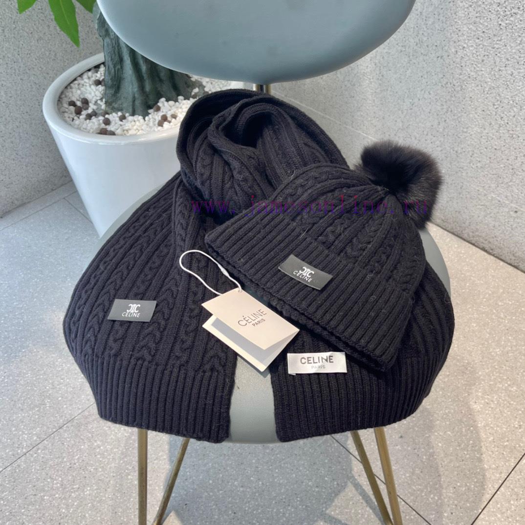 Celine wool set hat paired with fox wool ball classic set hat scarf warm and super comfortabdipfue7q - Image 8