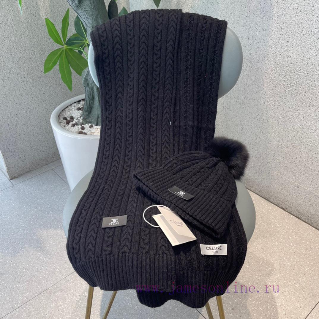 Celine wool set hat paired with fox wool ball classic set hat scarf warm and super comfortabdipfue7q - Image 9