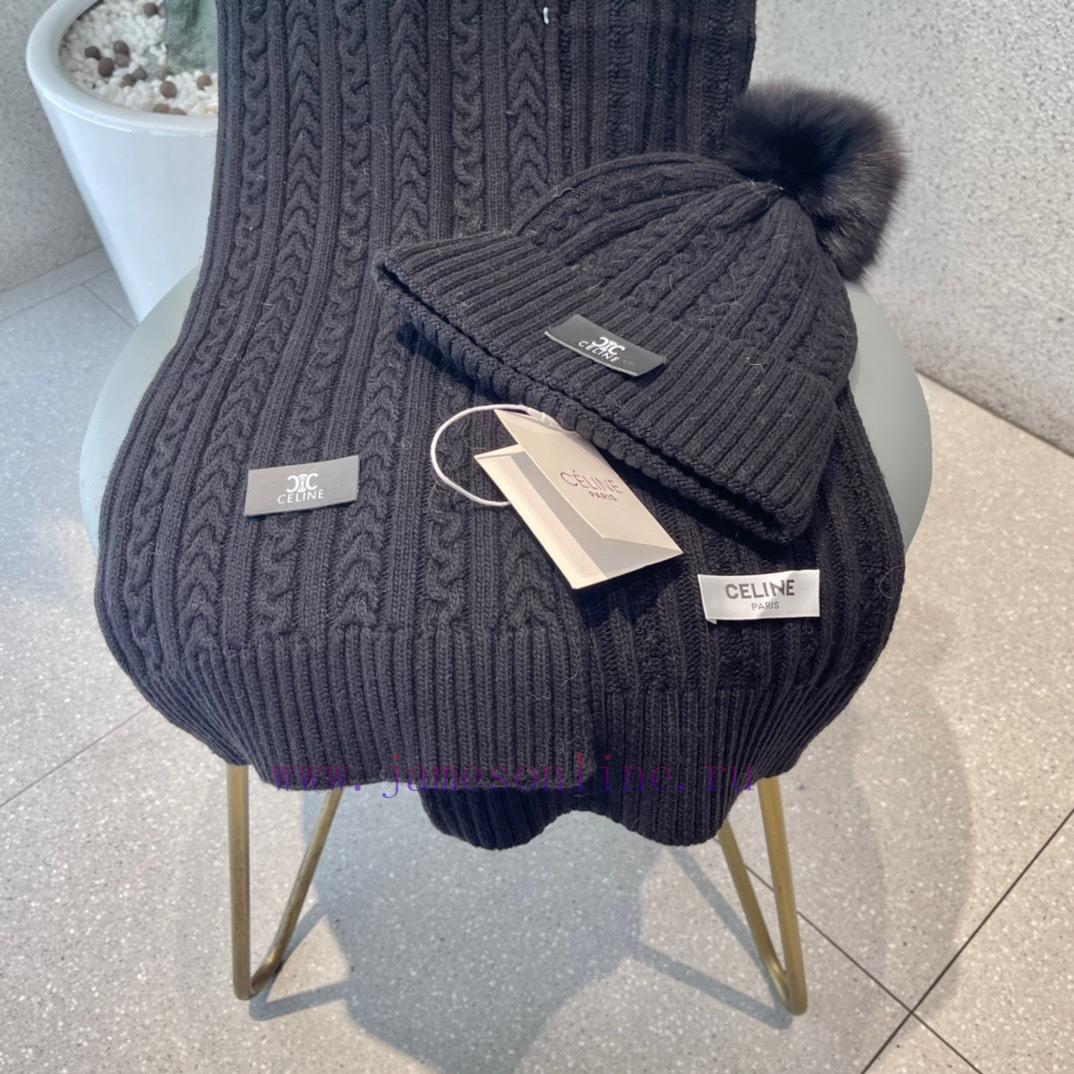 Celine wool set hat paired with fox wool ball classic set hat scarf warm and super comfortabdipfue7q - Image 10