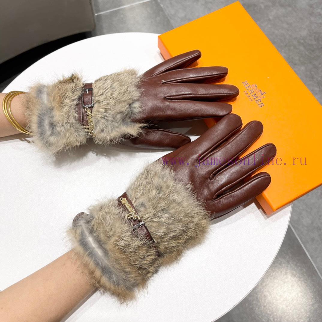Hermes 2023 ? Autumn and winter lazy rabbit fur sheepskin gloves for mobile phone touch scret58m9t1h