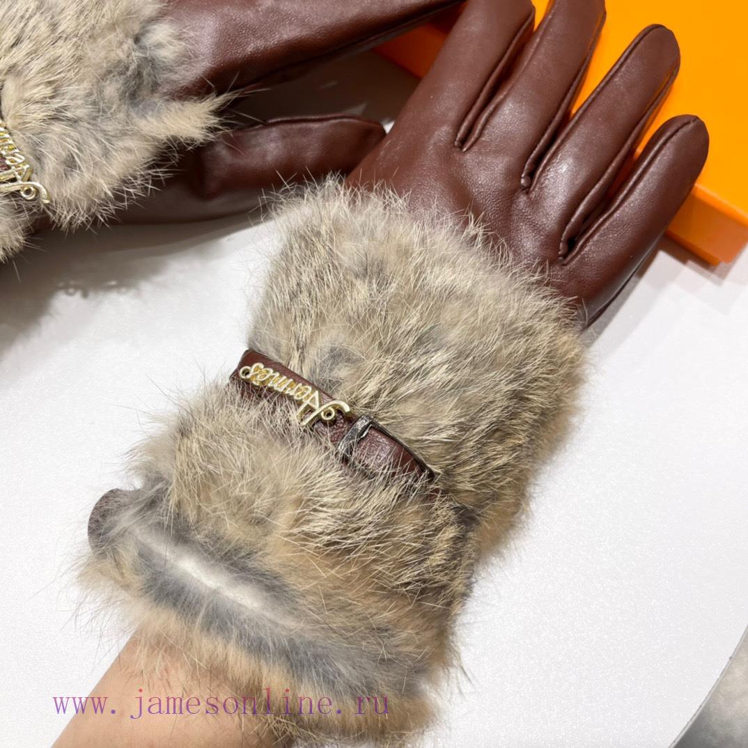 Hermes 2023 ? Autumn and winter lazy rabbit fur sheepskin gloves for mobile phone touch scret58m9t1h - Image 3