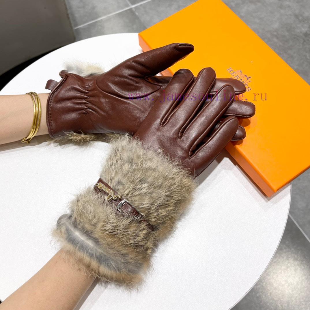 Hermes 2023 ? Autumn and winter lazy rabbit fur sheepskin gloves for mobile phone touch scret58m9t1h - Image 4