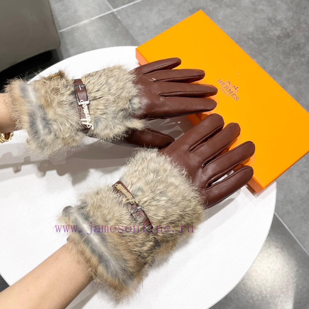 Hermes 2023 ? Autumn and winter lazy rabbit fur sheepskin gloves for mobile phone touch scret58m9t1h - Image 5