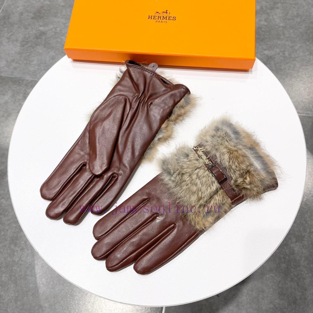 Hermes 2023 ? Autumn and winter lazy rabbit fur sheepskin gloves for mobile phone touch scret58m9t1h - Image 7