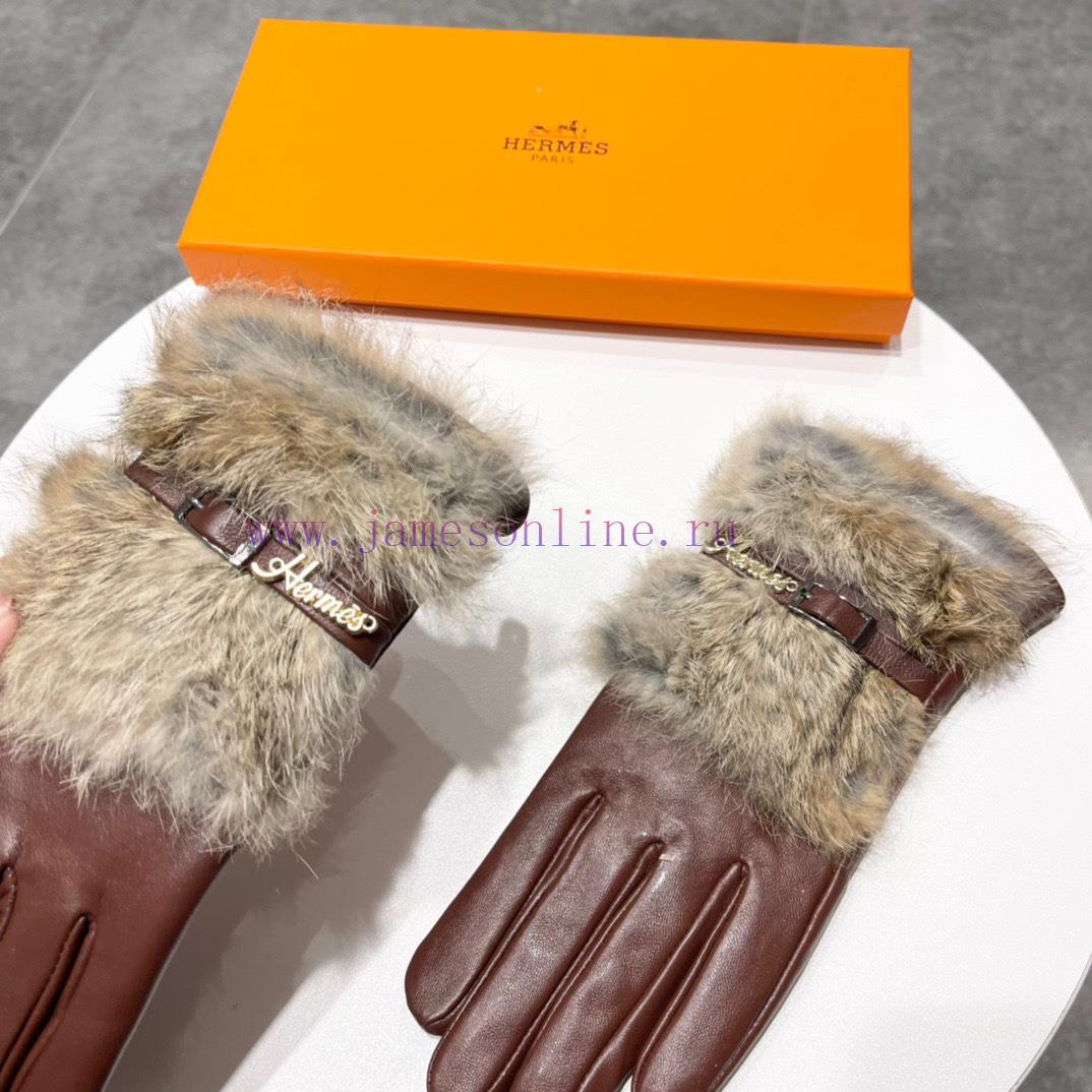 Hermes 2023 ? Autumn and winter lazy rabbit fur sheepskin gloves for mobile phone touch scret58m9t1h - Image 9