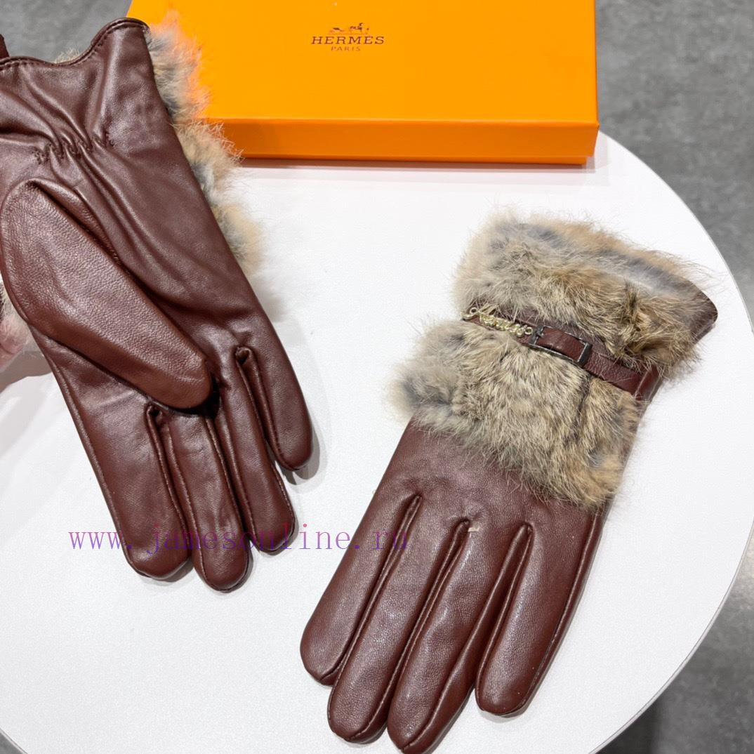 Hermes 2023 ? Autumn and winter lazy rabbit fur sheepskin gloves for mobile phone touch scret58m9t1h - Image 10