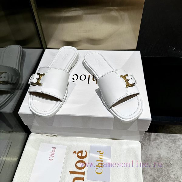 Chloe's latest cowhide slippersImported custom-made small gold buckle, original private modelx1k1783