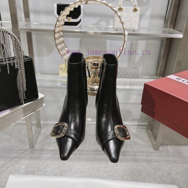 ????????? * 24 New RV Women's Shoes Viv Choc Metal Buckle Thin Heel Short Boots RV's new boo57irajdt