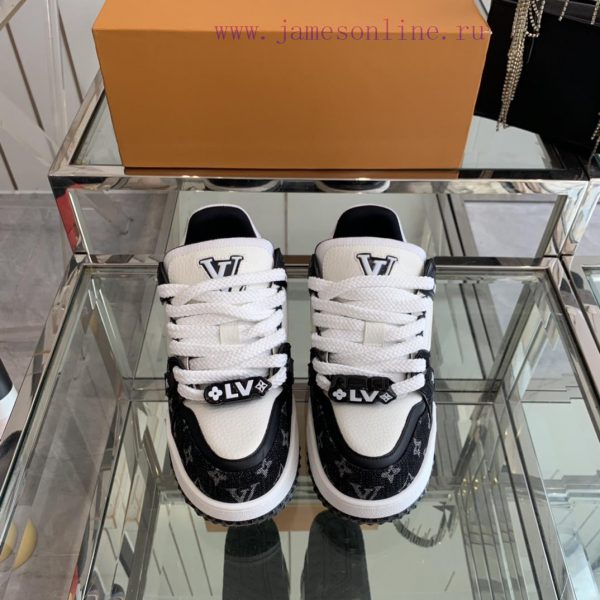 Louis Vuitton 2024 new denim LV Trainer chubby couple's bread shoes casual sports shoes boar4uty2kl2