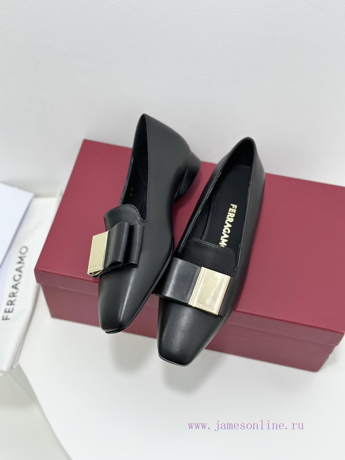 SF salvatore Ferraga * o ️ Ferra * Mu Shuang Butterfly Bow Cylindrical Thick Heel High Heel l63o45gz - Image 5