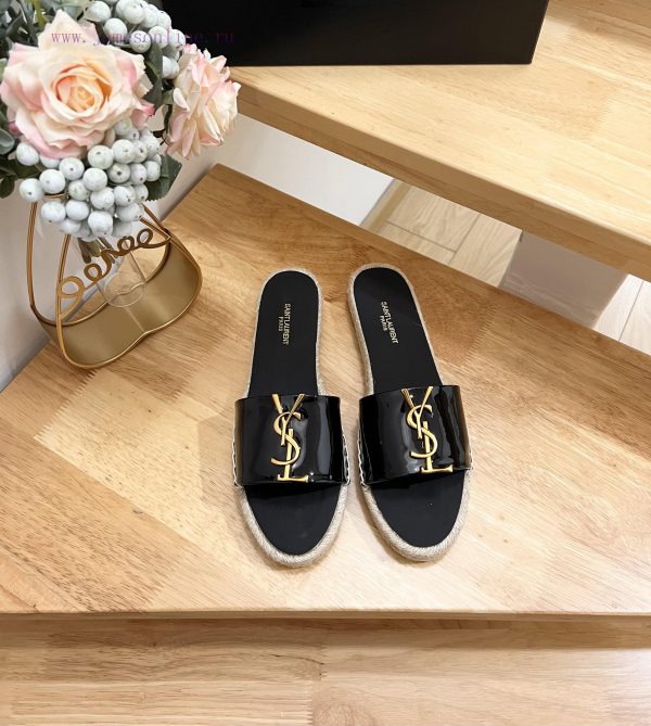 βελουτε πεδιλα το καλοκαιρι | SAINT LAURENT/Saint Laurent 2024 Early Spring Lacquer Leather Gold Letter Logo Slippers 🩴 Fishe v1lwqeob | χρυσο πεδιλο νυφης