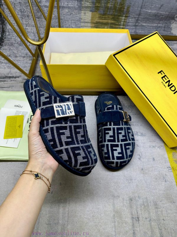 αφοι μποτη | FENDI's Latest Popular Half Pack Slippers With FF Decorative Buckle Gray Denim Material Decorat 52fkmov2 | ιταλικό πέδιλο
