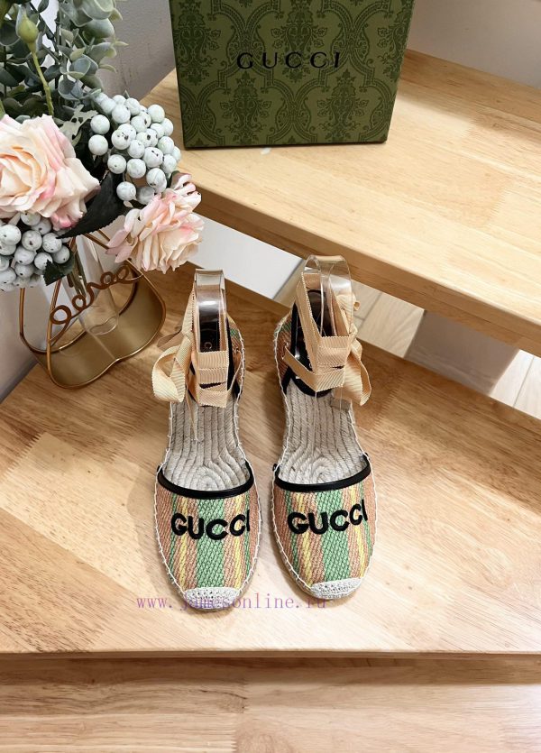 ασημι παπουτσια | GUCCI 24ss Early Spring Slope Heel Thick Bottom GG Gucci Pattern Decoration Garden Head Gucci G bkuxrhwl | πάνινα πέδιλα