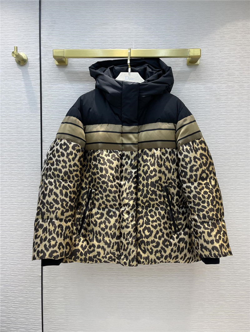dior hooded leopard down jacket
