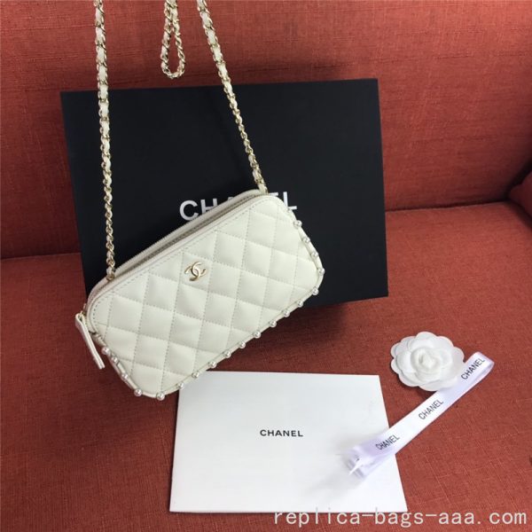 Spring 2020 chain pearl bag leather cowhide rhombus one shoulder Chanel chain bag - Image 3