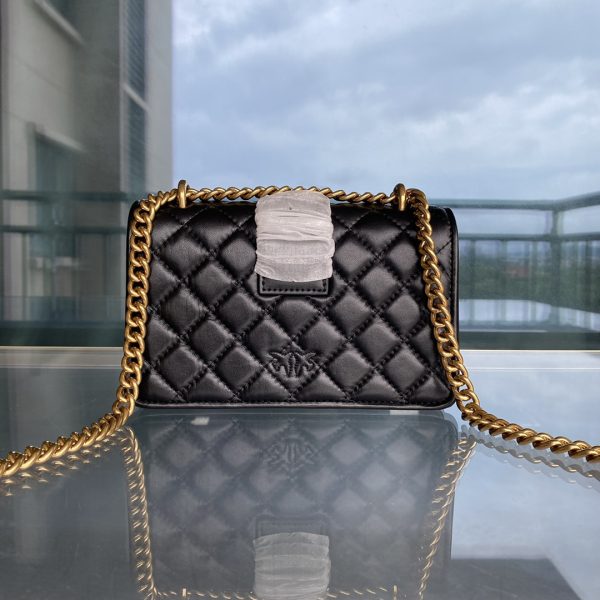 Pinko 2022 New Rhombus Pattern Underarm Bag Bird Bag Swallow Bag 1P22Z1Y7SR Black - Image 3