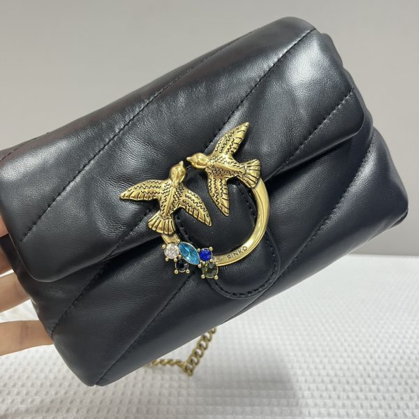 Pinko 2023 Women’S Bag Quilted Rhinestone Decoration Small Bird Bag 100040A0H3 Black - Image 6