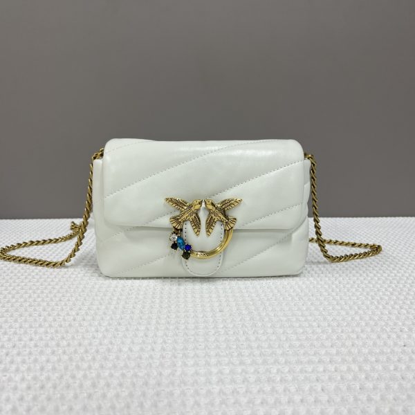 Pinko 2023 Women'S Bag Quilted Rhinestone Decoration Small Bird Bag 100040A0H3 White