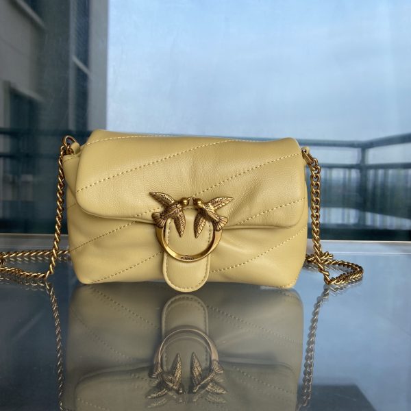 PINKO Swallow Bag 2022 New Genuine Mini Sheepskin Pillow Bag One Shoulder Messenger Bag 1P22H4Y7SR Yellow