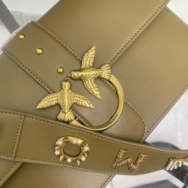 PINKO swallow bag  spring and summer new product rivet badge wide shoulder strap one shoulder diagonal bag large black - Image 3