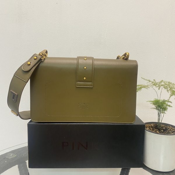 PINKO swallow bag  spring and summer new product rivet badge wide shoulder strap one shoulder diagonal bag large black - Image 4