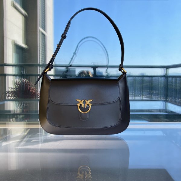 Pinko'S New Retro Swallow Saddle Bag Female Niche Design Single Shoulder Bag Commuter Female Bag High-End Armpit Bag Black