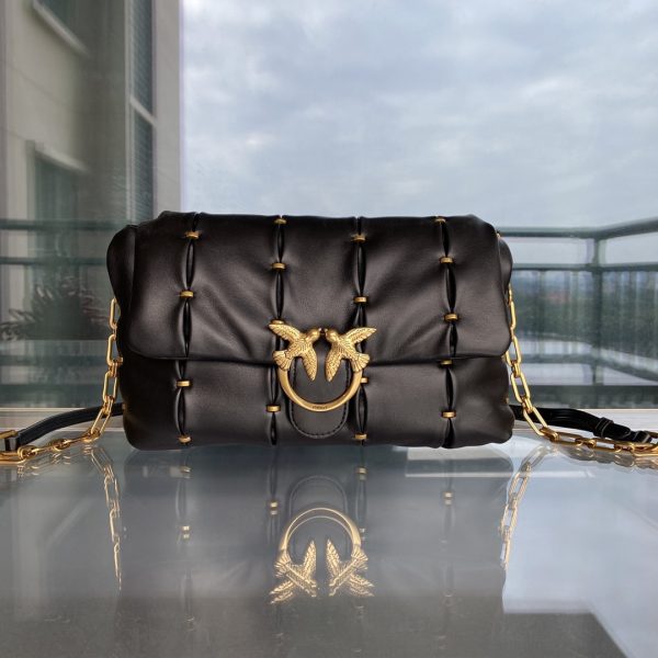Pinko Plum Home Swallow Bag New Puff Pillow Bag One Shoulder Messenger Chain Bag Black