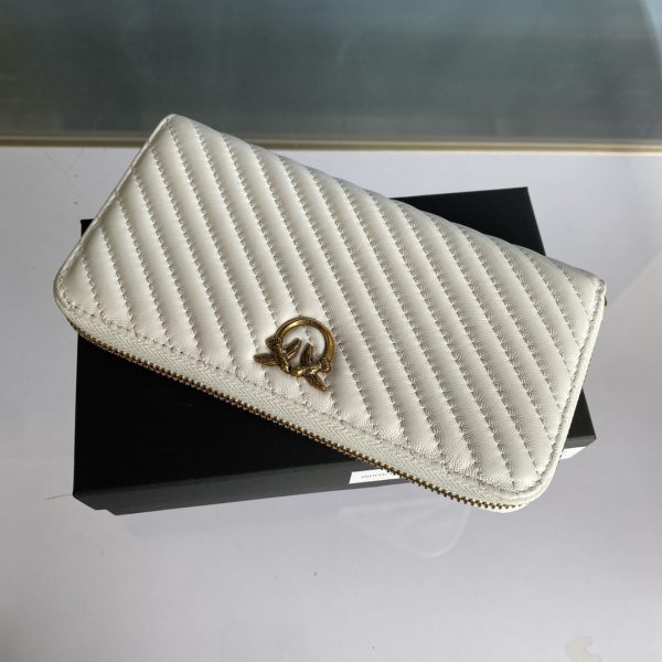 Pinko Wallet Women’s Long Section 2021 New Trendy Fashion Sheepskin Clutch Bag Large Capacity Zipper Coin Purse Card Holder White