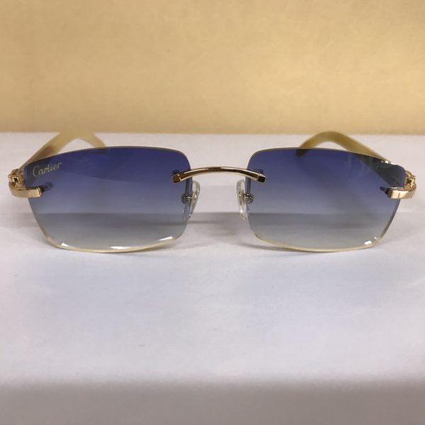 Cartier 3524012 White Buffalo Big Lens Sunglasses In Gold Blue