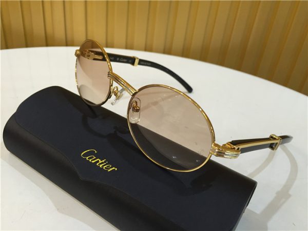 Cartier 7550178 55-22 Black Curve Cattle Horn Sunglasses In Gold Brown