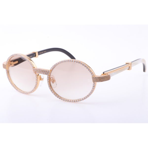 Cartier 7550178 55-22 New Full Diamond White Mix Black Buffalo Sunglasses In Gold Brown