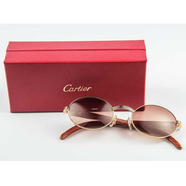 Cartier 7550178 55-22 Wood Sunglasses In Gold Brown