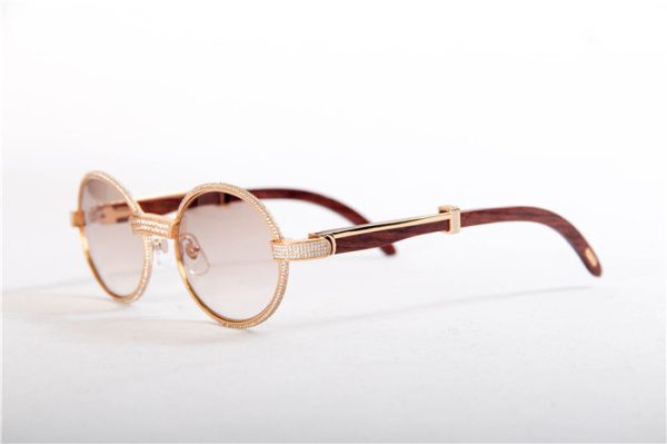 Cartier 7550178 55-22 Full Diamond Wood Sunglasses In Gold Brown