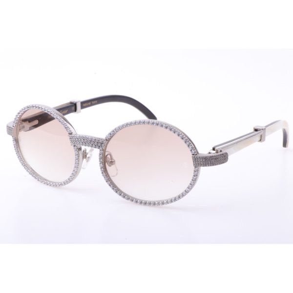Cartier  7550178 55-22 New Full Diamond White Mix Black Buffalo Sunglasses In Silver Brown