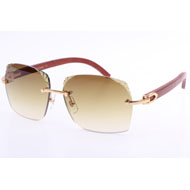 Cartier  8300818 Engrave Lens Wood Sunglasses In Gold Brown