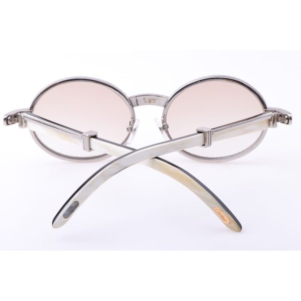 Cartier  7550178 55-22 New Full Diamond White Mix Black Buffalo Sunglasses In Silver Brown - Image 5