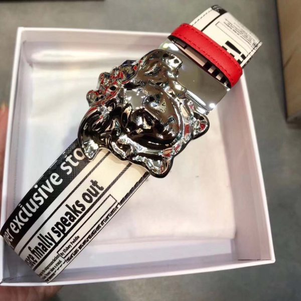 Versace Tabloid Print Reversible Palazzo Belt With Silver Buckle - Image 3