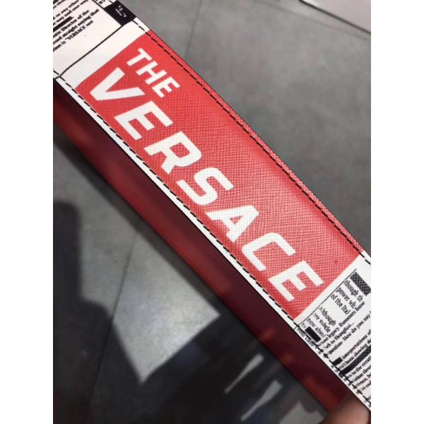 Versace Tabloid Print Reversible Palazzo Belt With Silver Buckle - Image 4