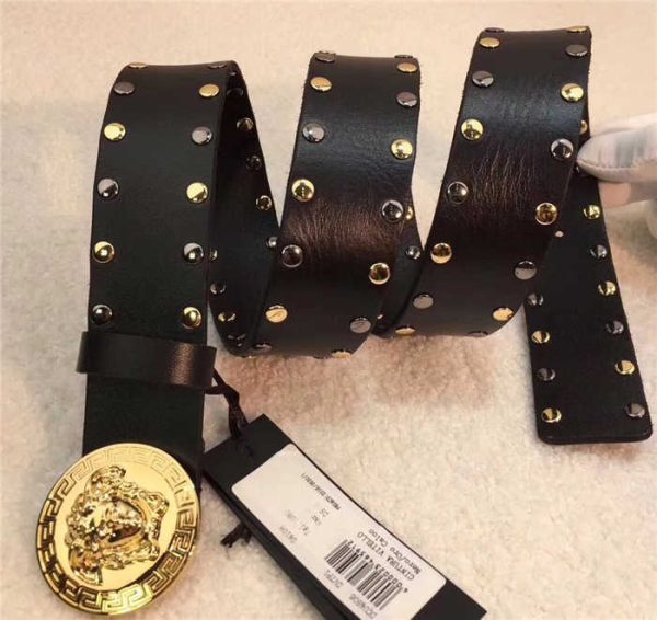 Versace Medusa Logo Buckle Micro Studded Belt