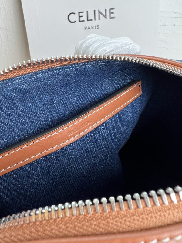CELINE 24s Spring/Summer New Product CUIR TRIOMPHE Denim Fabric Cowhide Leather Boston Bag - Image 7